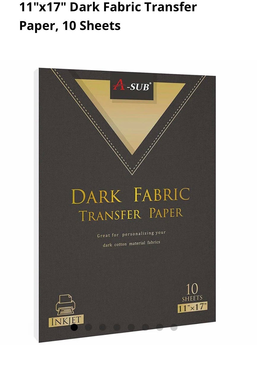 Dark Fabric Transfer Paper for Inkjet Printers – 8.5”x11” or 11”x17” – 10 Sheets