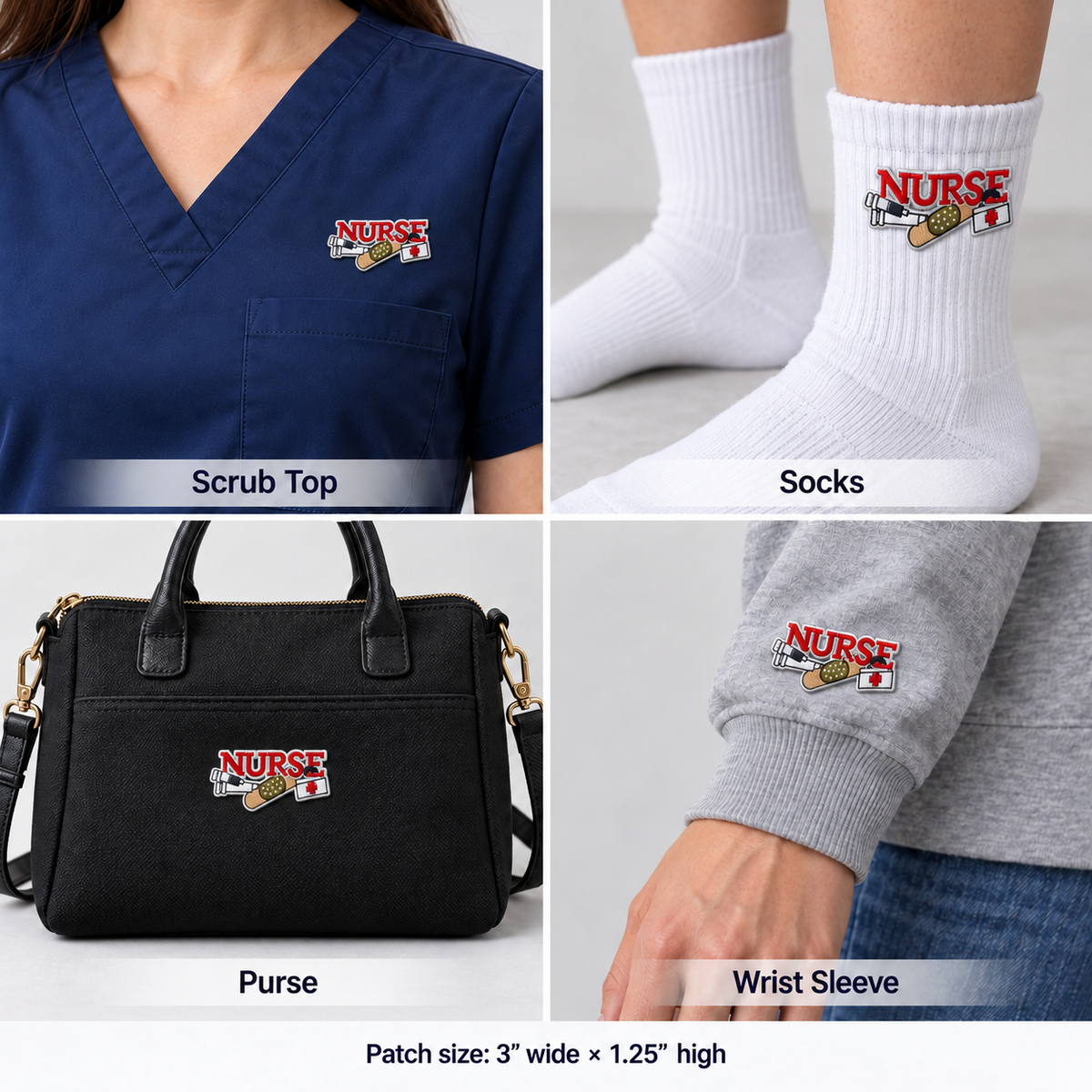 Nurse Embroidered Patch – Red Lettering & Medical Details