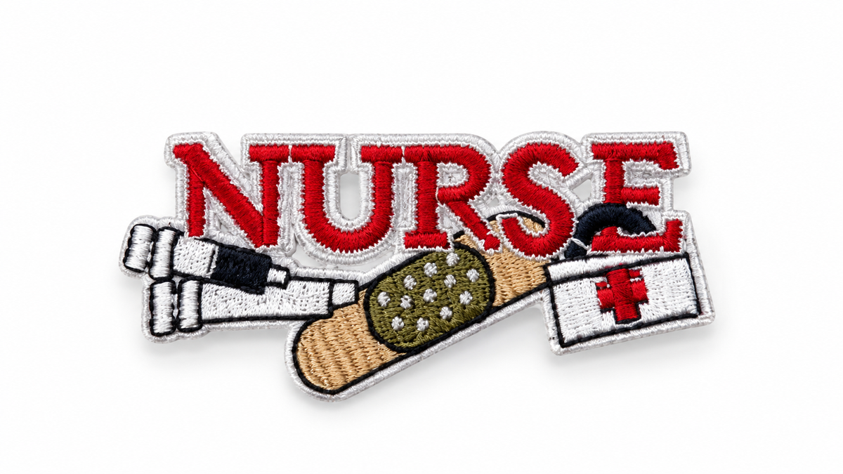 Nurse Embroidered Patch – Red Lettering & Medical Details