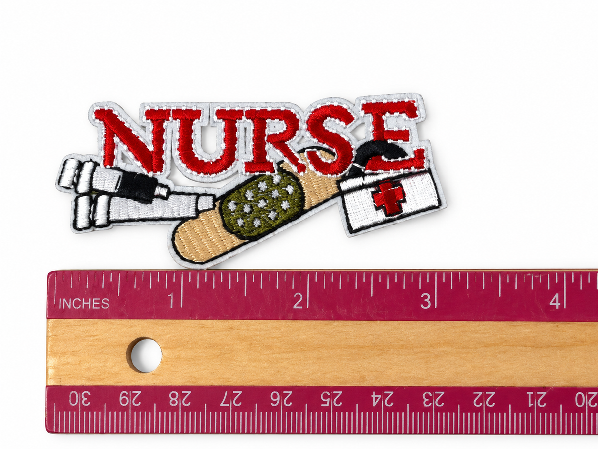 Nurse Embroidered Patch – Red Lettering & Medical Details