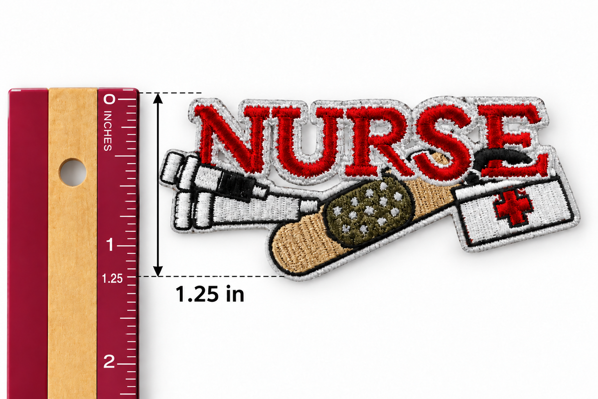 Nurse Embroidered Patch – Red Lettering & Medical Details